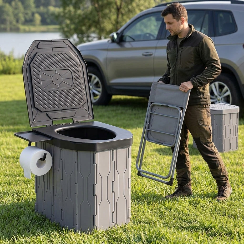 2026 New Widened and Raised Outdoor Folding Toilet Car Mobile Toilet Travel Camping Portable Toilet - In Use Day