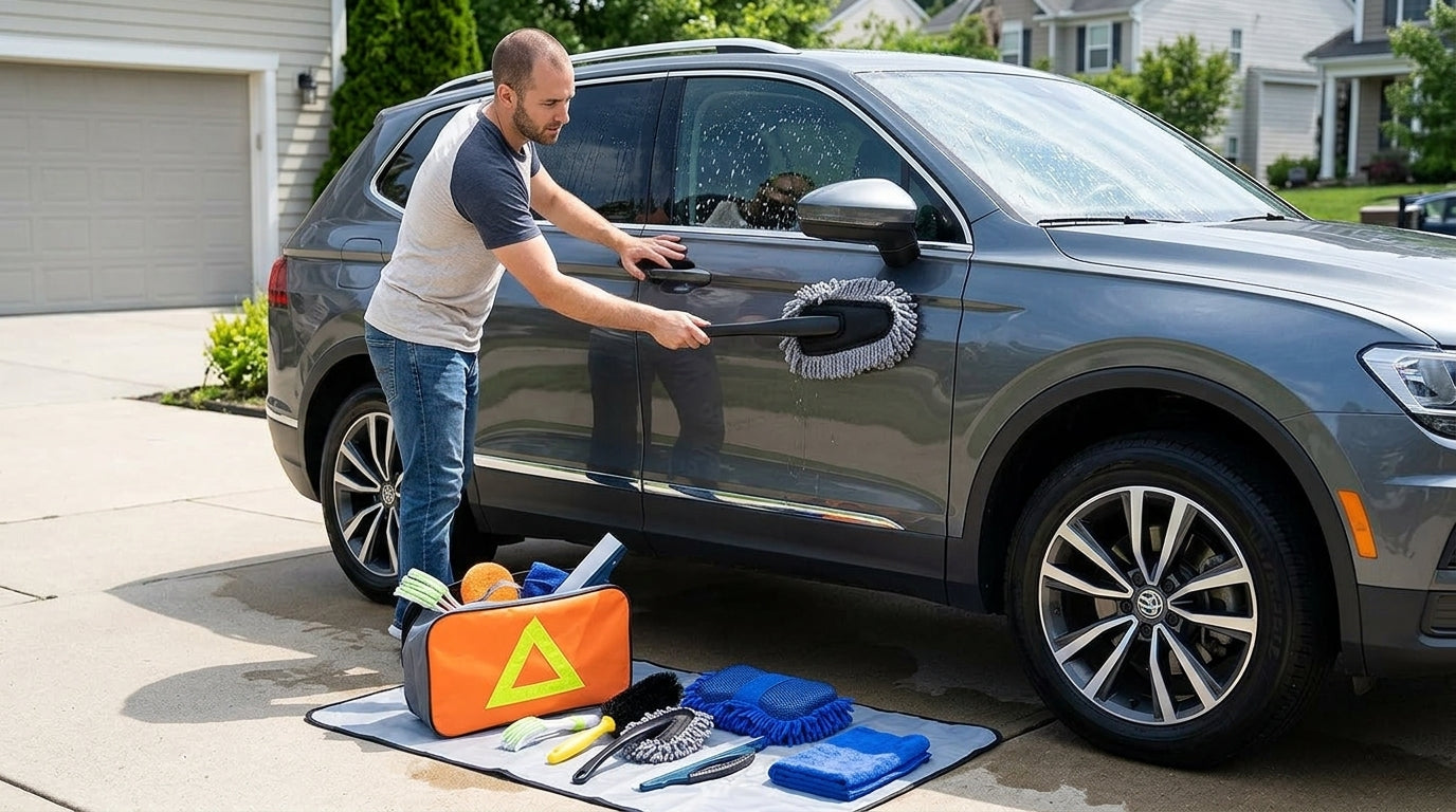 Cross-border car wash tools, complete set, cleaning seven-piece sponge car wash brush, professional beauty maintenance car supplies - In Use Day
