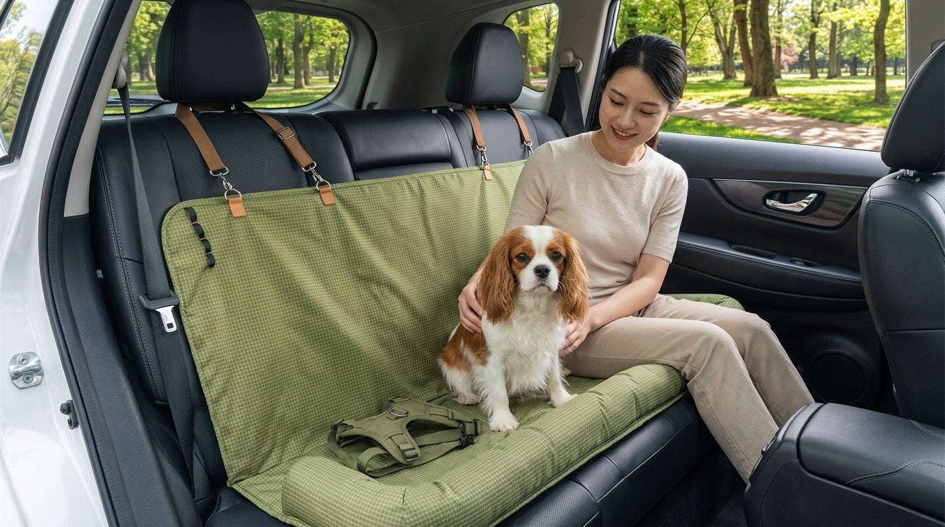 Water-repellent, dirt-resistant, scratch-resistant travel rear car dog bed, convenient for small, medium, and large dog pet supplies dog bed - In Use Day