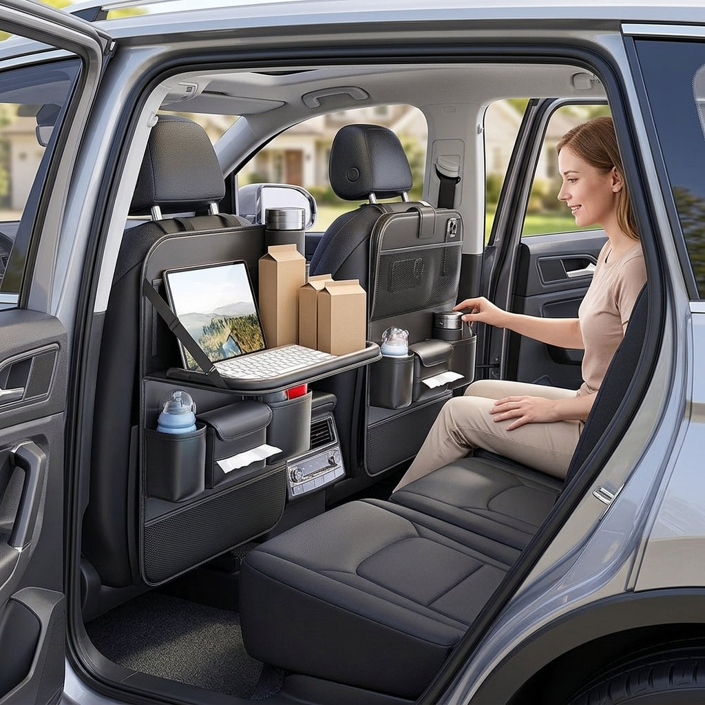 Car seats, back storage, hanging bags, car rear small tables, rear seat shelves, car storage artifacts - In Use Day