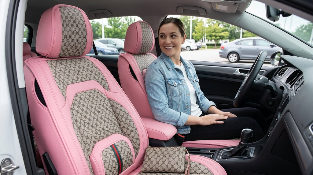Car seat cushions are fully covered, all-season universal, five-seat small car seat cushions, reinforced waist belts, memory foam, and wholesale car seat cushions - In Use Day