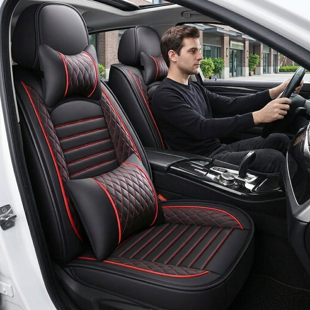 New all-season universal cartoon car seat cushion wholesale, premium feel, full leather, full coverage for small passenger car seat cushions - In Use Day