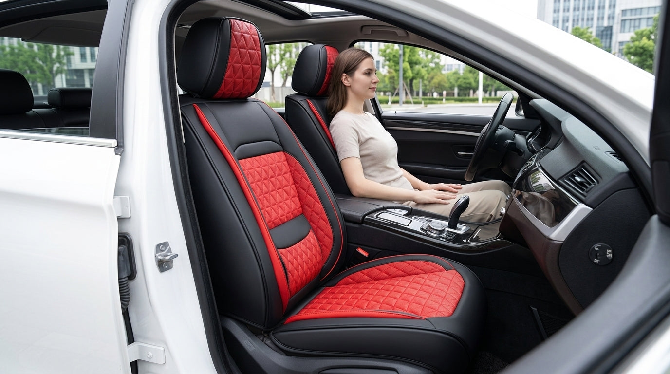 2025 new all-leather fixed lumbar wing Nappa leather car cushion all-season universal full-enveloping seat cover - In Use Day