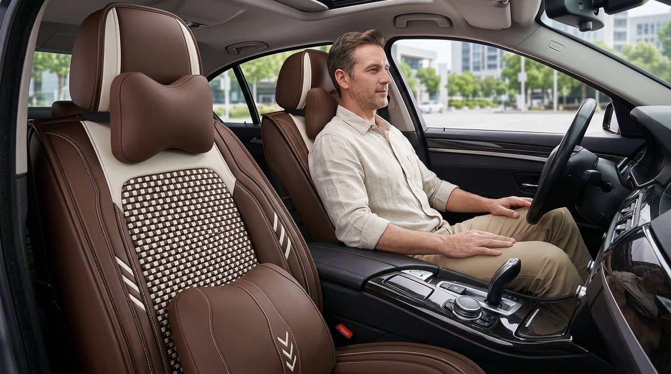 2024 car seat cushions, all-season universal, full coverage five-seater car seat cushions, summer breathable ice silk seat covers wholesale - In Use Day