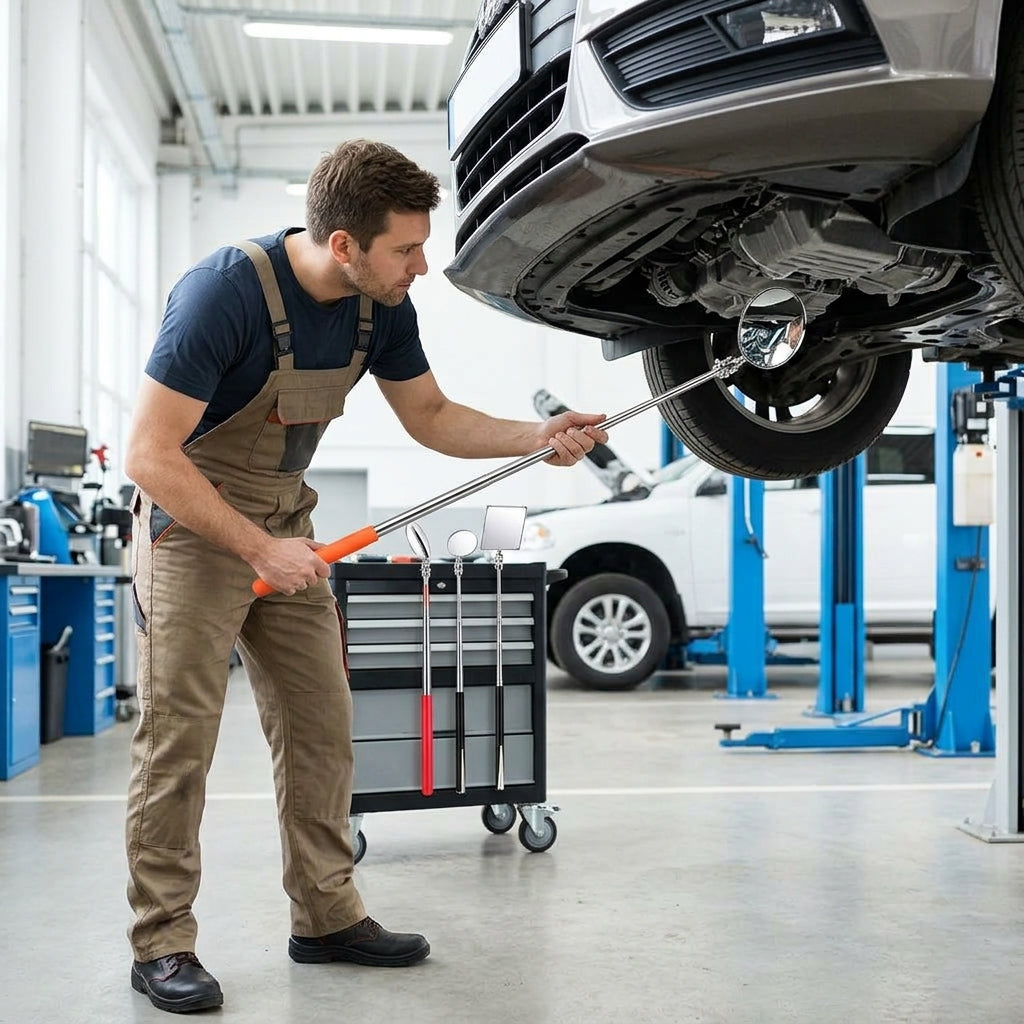 Universal telescopic folding inspection mirror, car bottom inspection mirror, chassis mirror, pipe endoscope, and automotive chassis mirror - In Use Day
