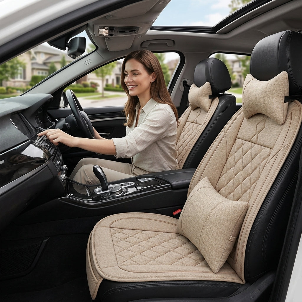 Cross-border bestselling car seat cushions, dirt-resistant, wear-resistant leather car seat cushions, all-season breathable full-coverage universal car seat cushions - In Use Day