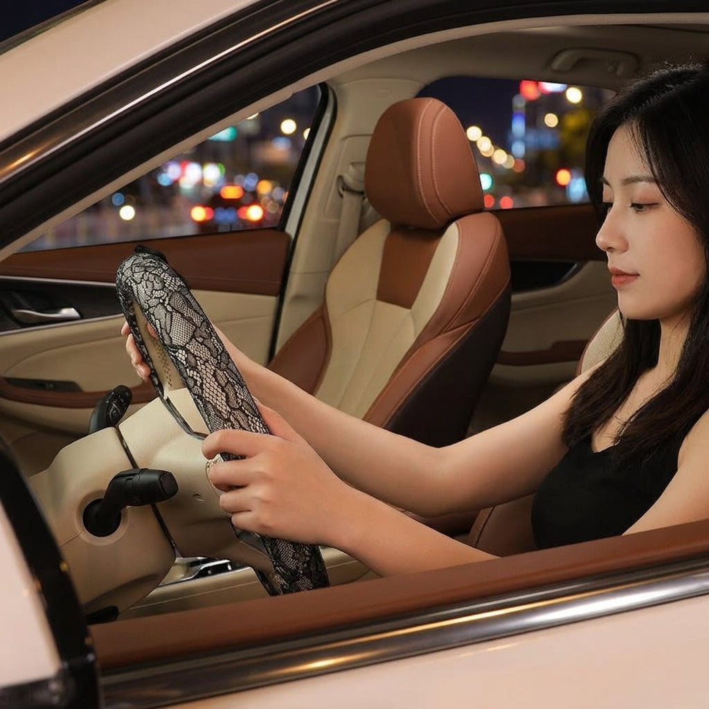 Lace car steering wheel cover, anti-slip decoration, all-season universal one-piece dropshipping, cross-border e-commerce trending sporty style - Woman Night Atmosphere