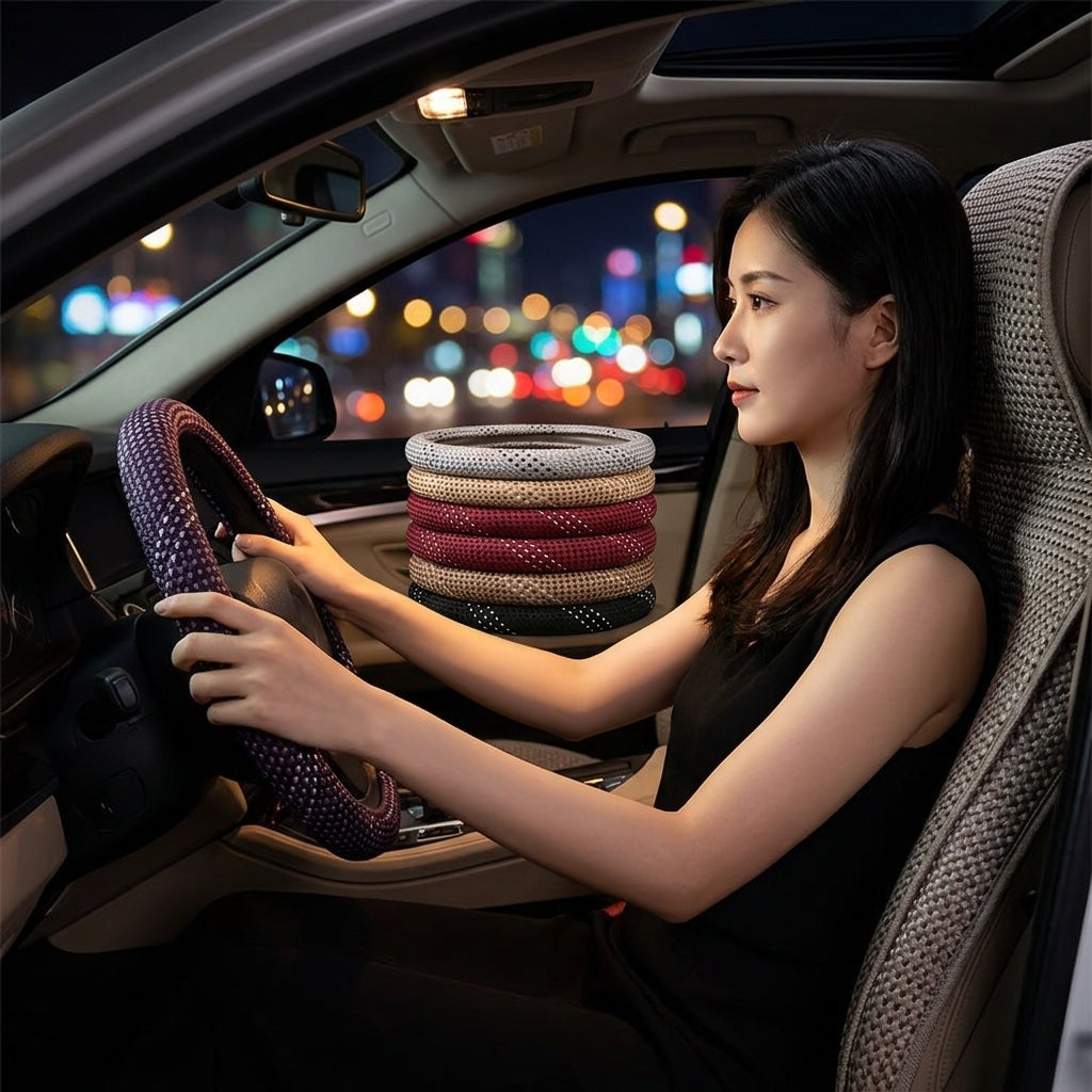 All-season universal wear-resistant car steering wheel covers, woven sweat-absorbing car handlebar covers, direct supply from wholesale manufacturers - Woman Night Atmosphere