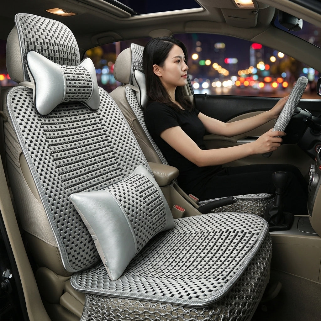 Summer Ice Silk car seat cushion, all-season universal breathable, summer-specific all-encompassing car seat cover, single-seat, five-seater, cross-border design - Woman Night Atmosphere