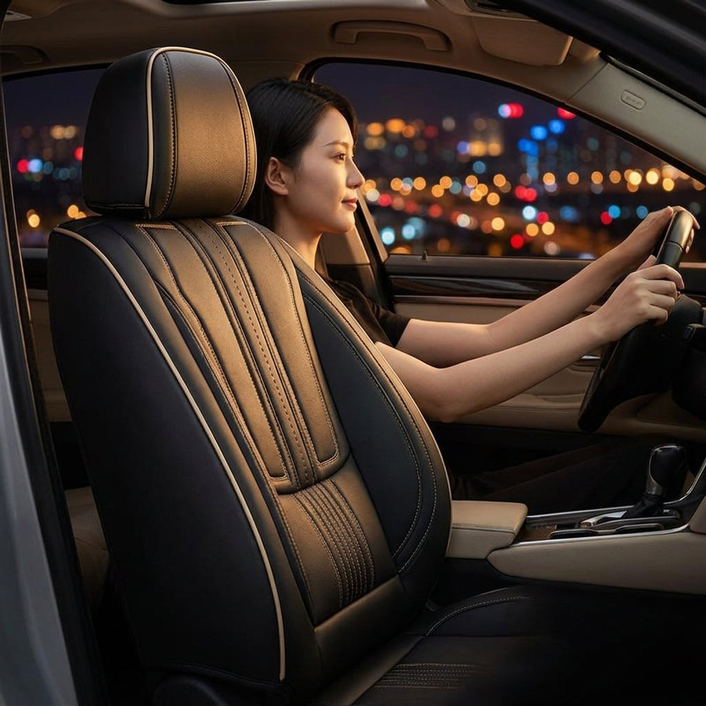 Carefully selected 2026 new full-coverage lumbar seat covers, Napa leather four-season GM car seat cushions, cross-border export seat covers - Woman Night Atmosphere