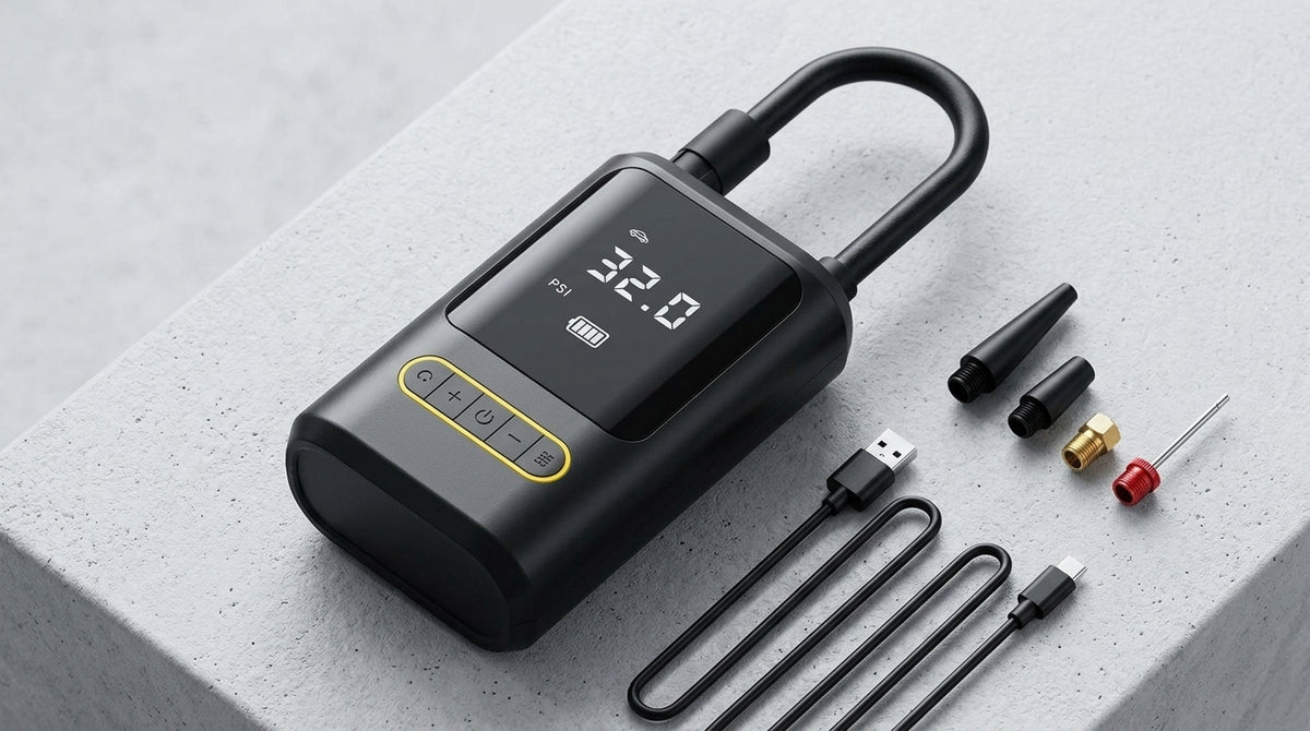 Mini portable car inflator pump bicycle electric tire pump air pump handheld wireless charging digital display - Detail Top