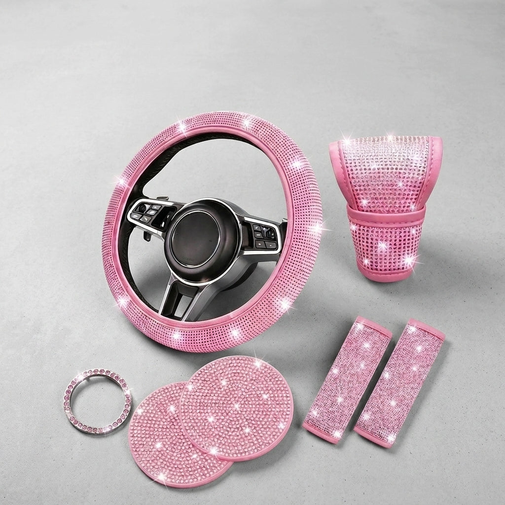 Car steering wheel cover, diamond-shaped new all-season universal seatbelt cover, multi-piece coaster steering wheel protective cover - Detail Top