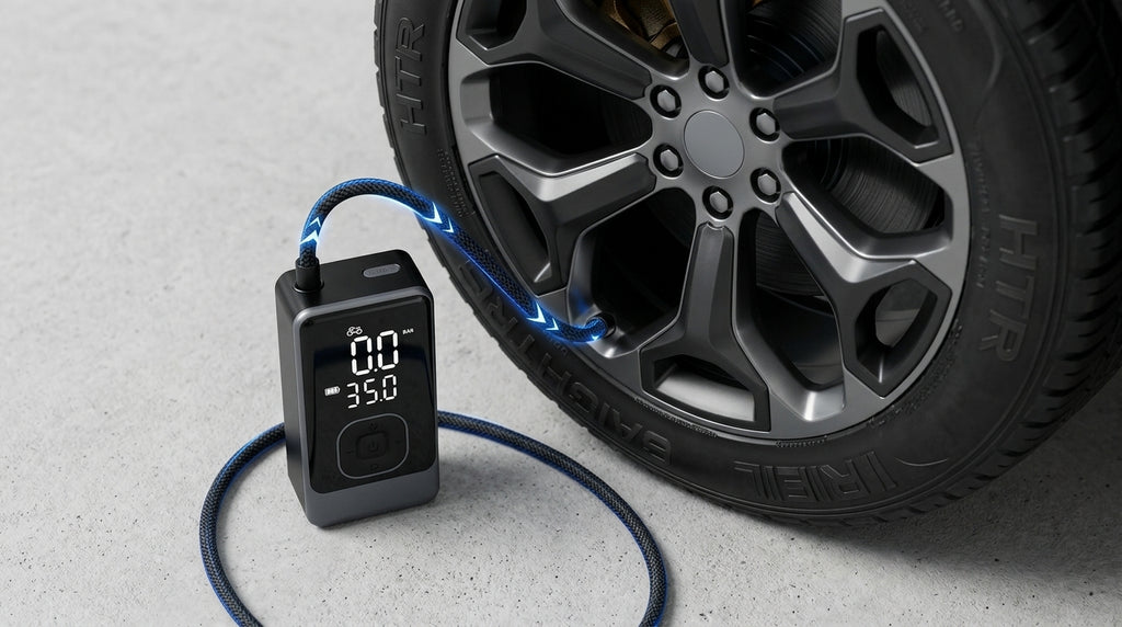 Cross-border on-board inflatable pump, on-board wireless inflatable pump, portable inflatable pump for car, electric car tire pump - Detail Top