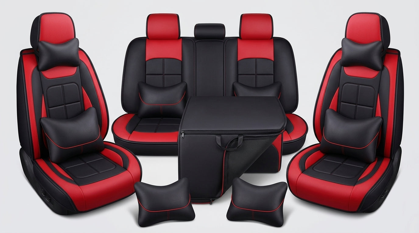 The five-seater car seat cushion is fully surrounded by the all-season universal leather seat cover, which is wear-resistant, dirt-resistant and breathable - Detail Top