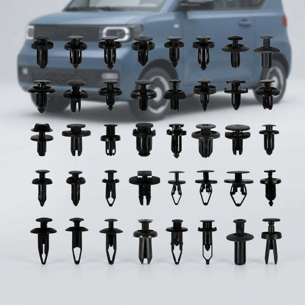 Universal automotive fender liner, trunk plastic clips, mudguard clips, expansion screws, hole-pierced studs, snaps - Detail Top