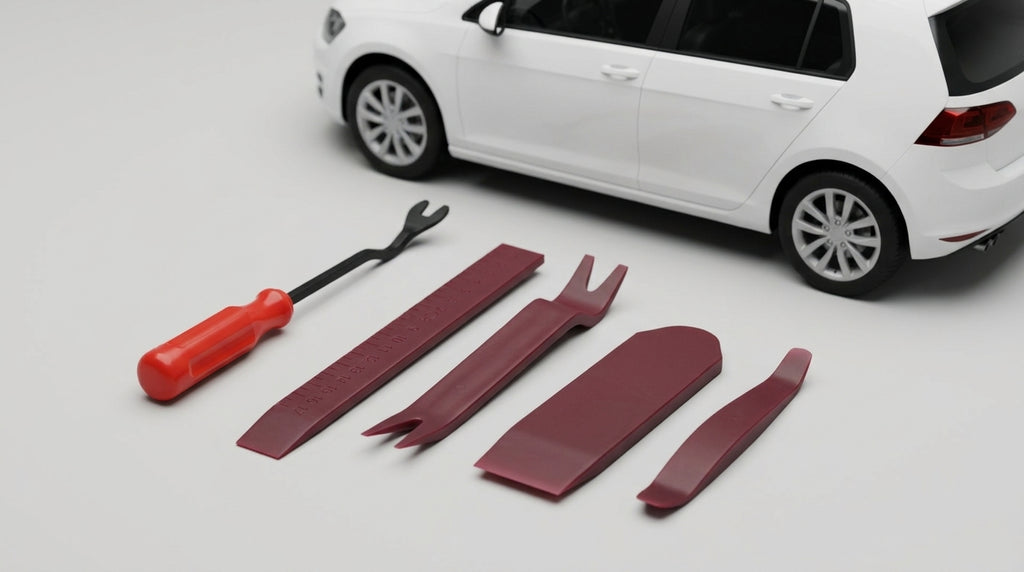 Car audio disassembly tools, plastic interior door panel pry plate, snap screwdriver, 5-piece set with glue buckle, 6-inch screwdriver - Detail Top