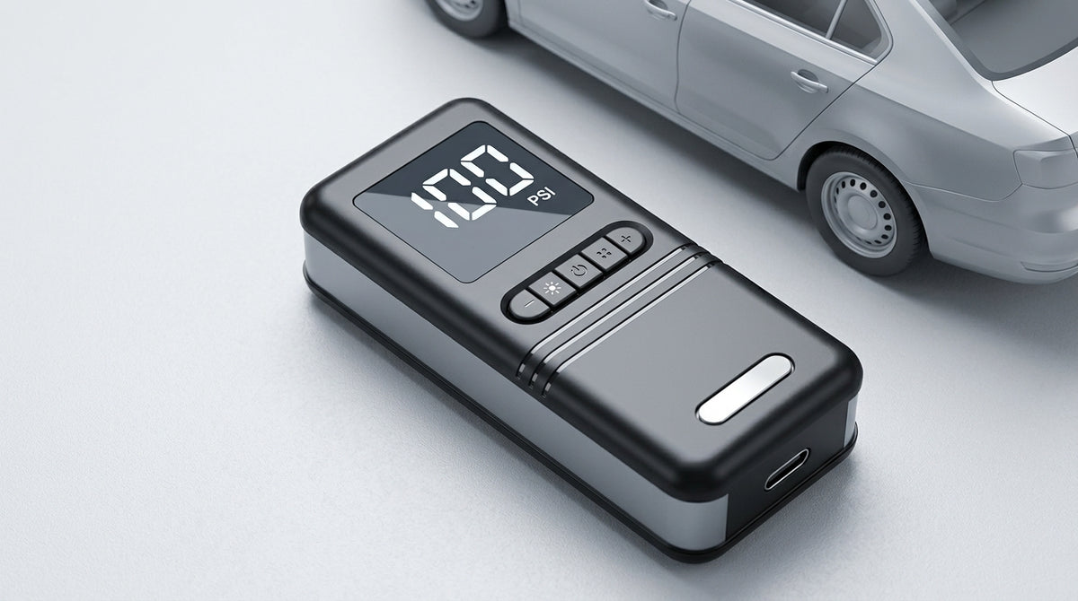 Cross-border vehicle emergency power supply starter air pump, tire high-pressure digital display all-in-one, automotive electric air inflation pump - Detail Top