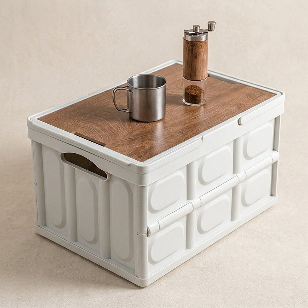 Outdoor camping folding box, storage box, wooden lid, car trunk, picnic storage box, organizer box, clothing storage box - Detail Top