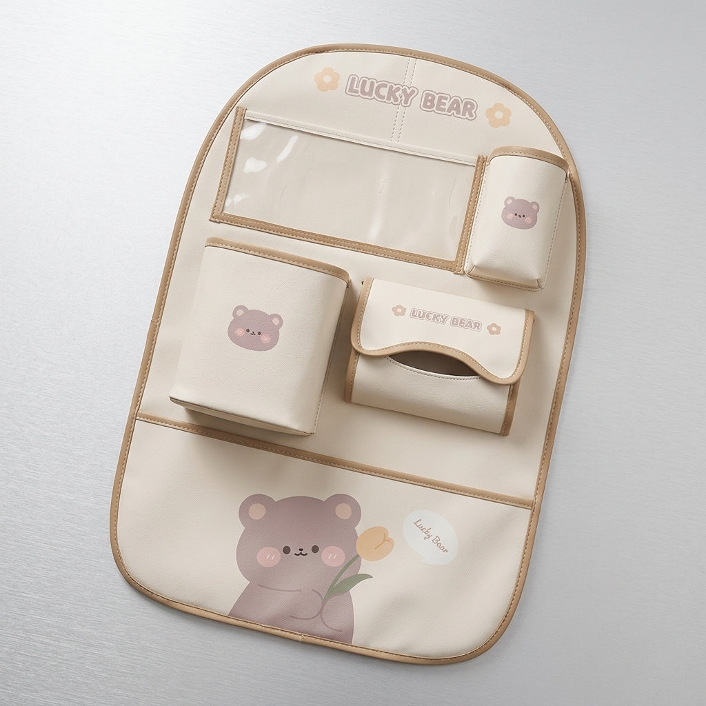 Car seat back storage bag cute cartoon car trash can creative multifunctional car interior anti-kick mat - Detail Top