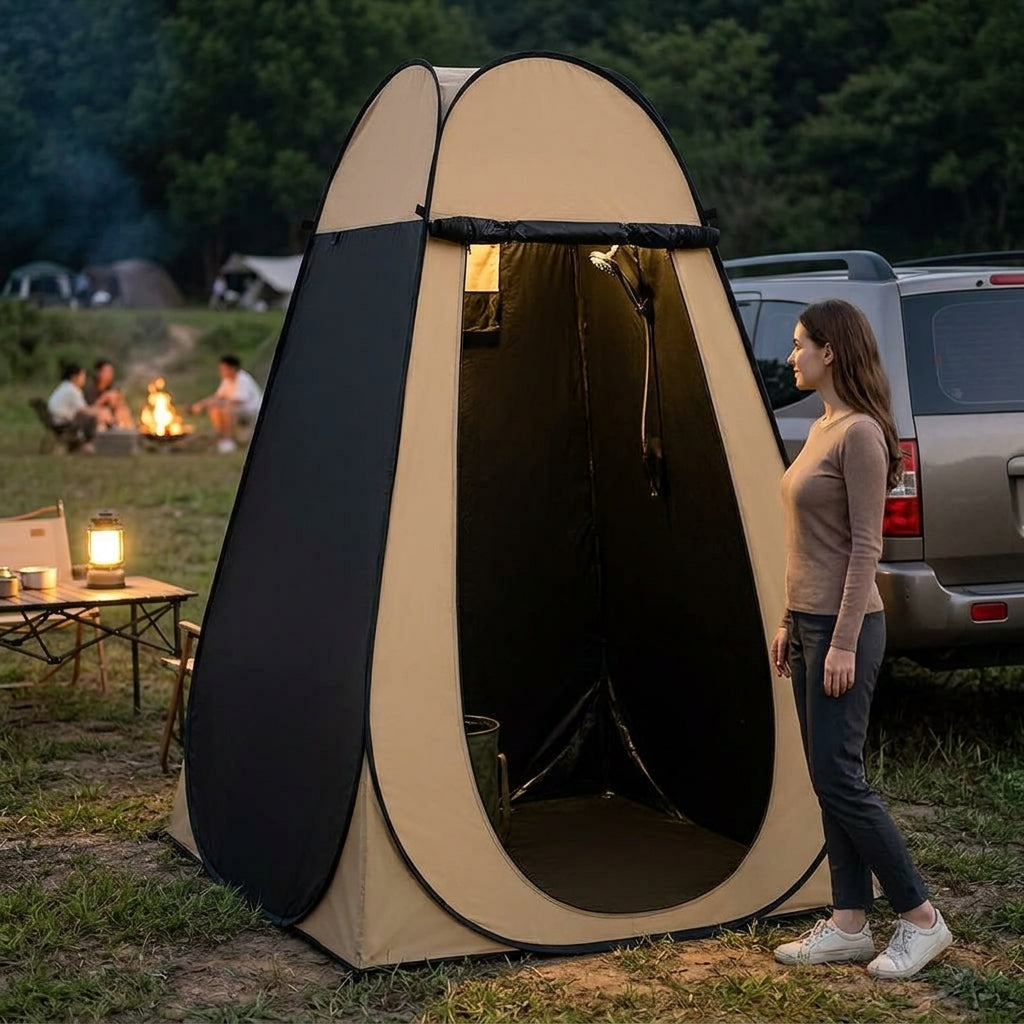 New outdoor bathing tent, black rubber waterproof portable toilet changing shower bathing camping changing cover tent - Evening Camp