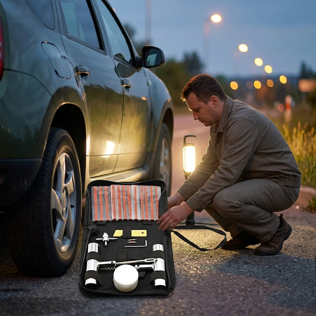Car Repair Tool Set - Emergency Tire Repair Kit - Evening Garage