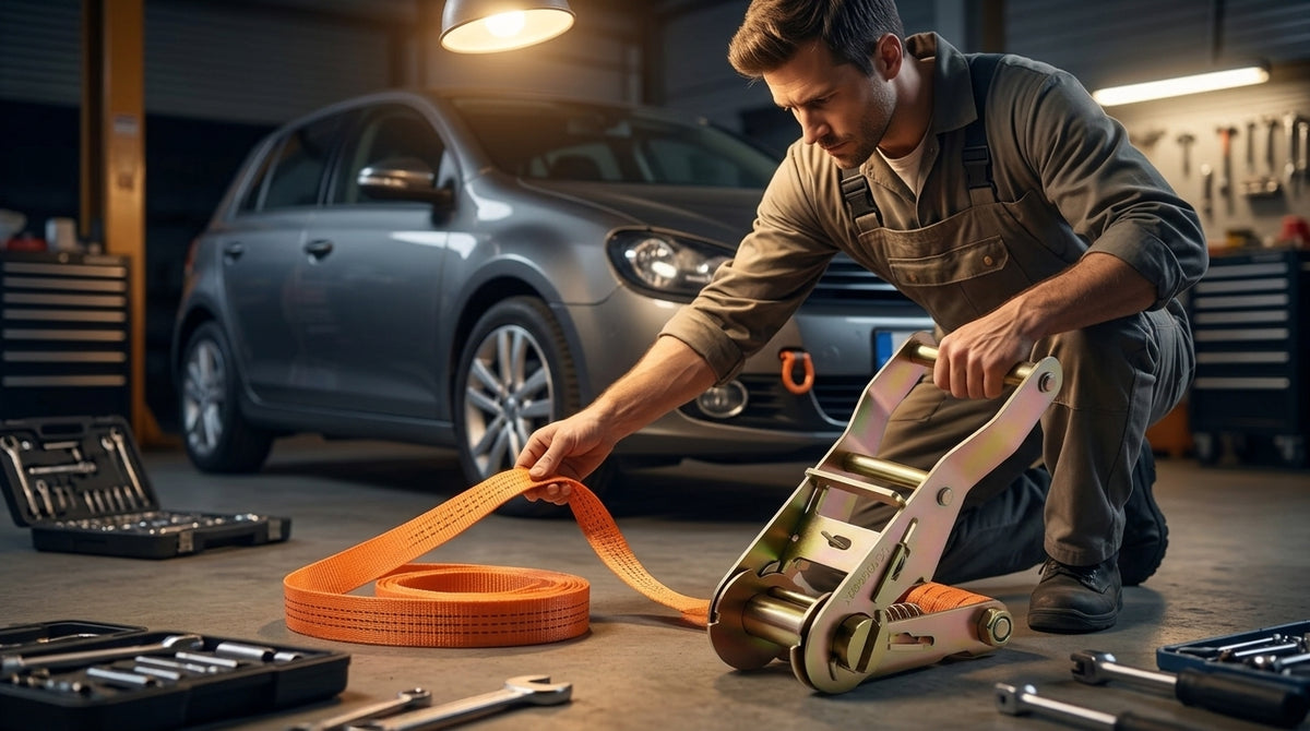 Cargo Ratchet Straps with Double Hooks, Orange - Evening Garage