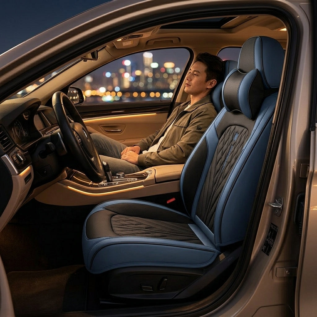 Car seat cushion Nappa leather breathable all-season universal seat cover, full-coverage high-end seat cushion car seat protective cover - Lifestyle Night