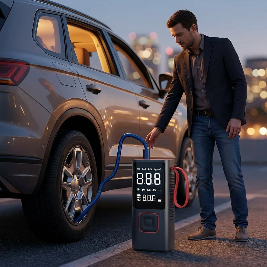 Car Inflator Pump Outdoor Convenient Car Wireless Inflator Pump Digital Tire Pressure Car Tire Electric Pump - Lifestyle Night