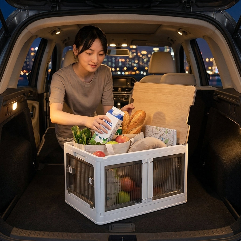 Outdoor camping and picnic folding storage box Car storage wooden cover car trunk multi-functional sorting box - Lifestyle Night