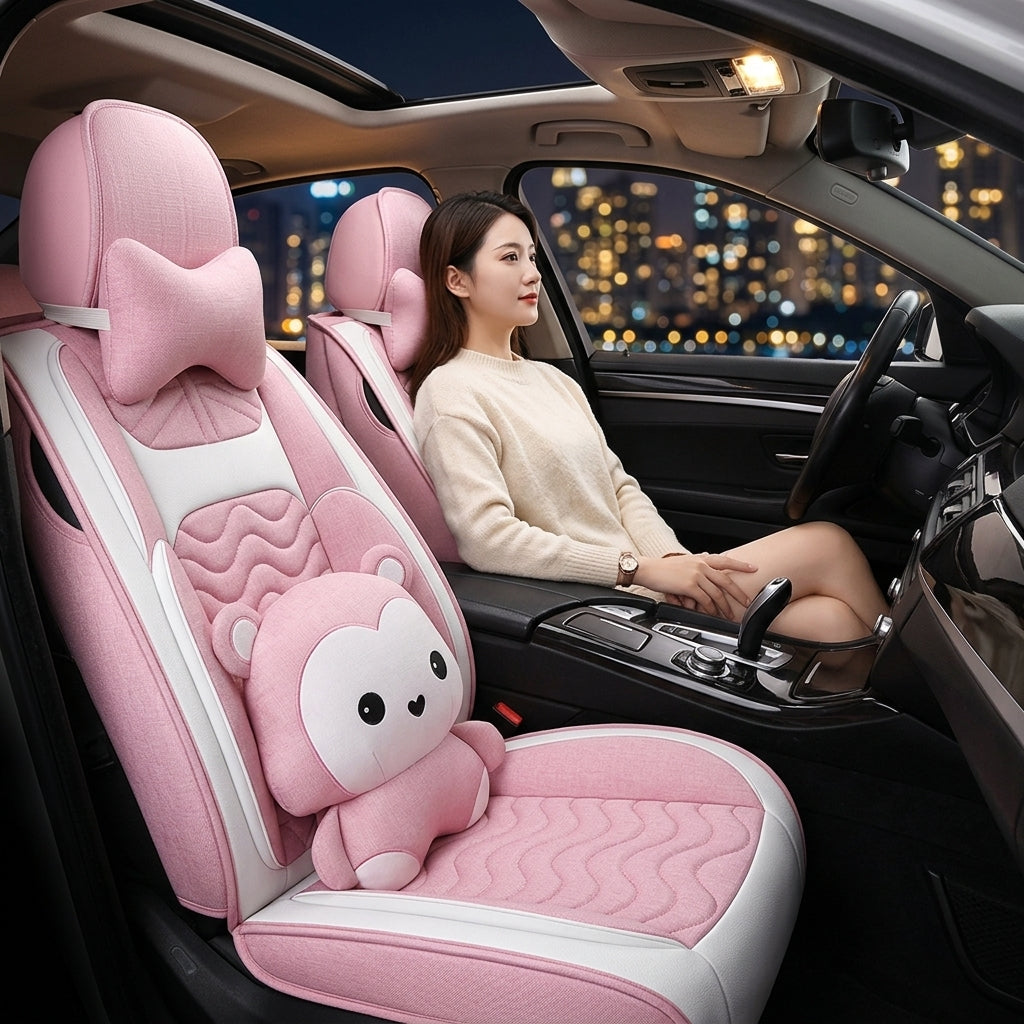 Cartoon car seat cushion, all-season universal all-round car seat cover, linen fabric art seat cushion, winter goddess seat cover - Lifestyle Night