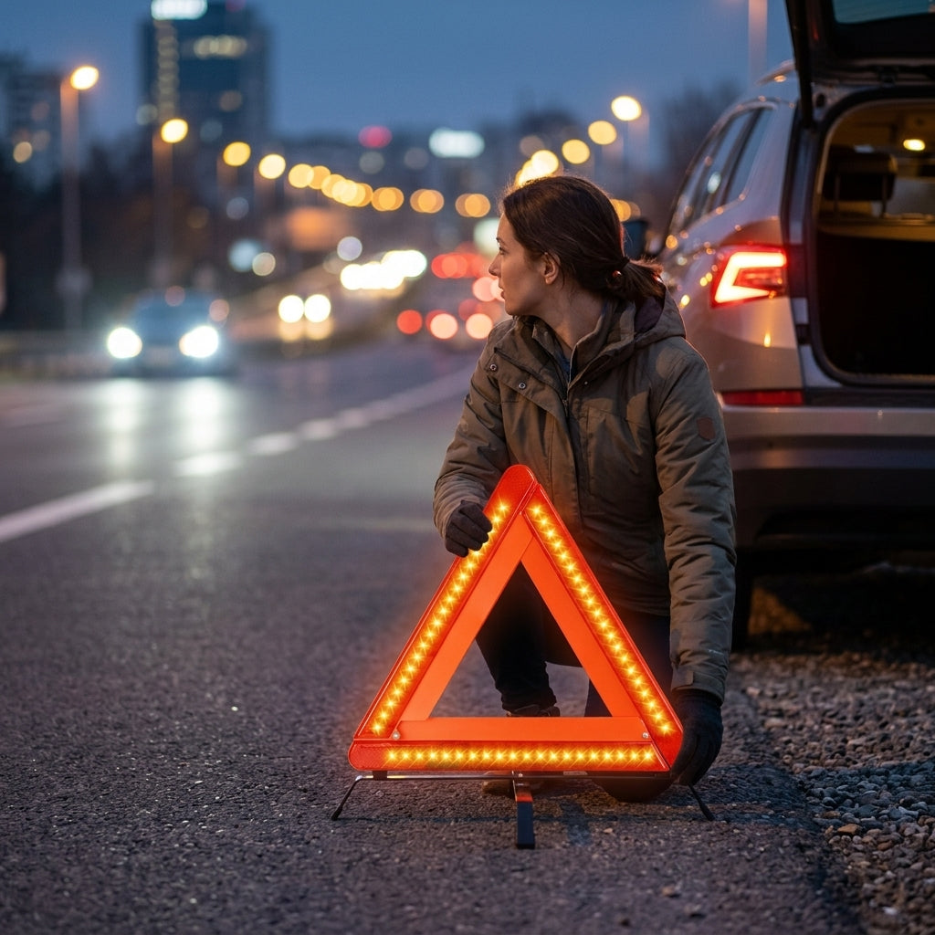LED lighted tripod automotive safety triangle cross-border dedicated for rear-end collision prevention vehicle-mounted emergency bracket - Lifestyle Night