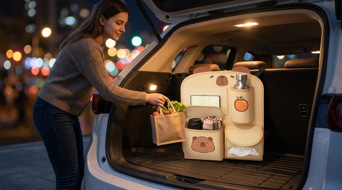 Car storage hanging bag, multifunctional creative cute car seat rear storage rack, tissue box inside car, trash bin - Lifestyle Night