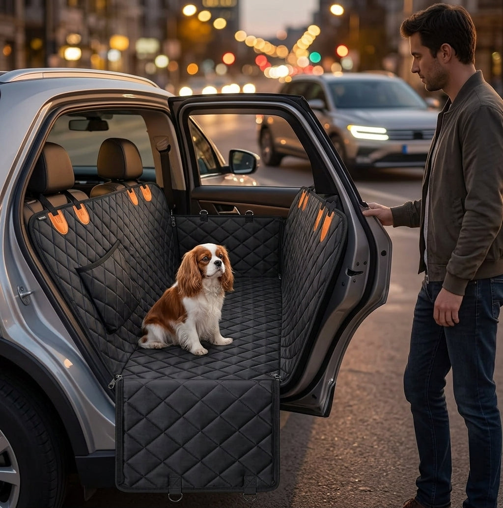 Pet Car Seat Cover Rear Full Coverage Waterproof - Lifestyle Night