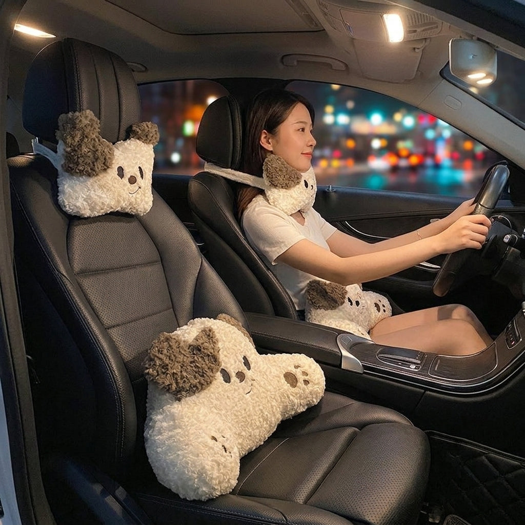 Car headrest, neck pillow, a pair of female driver pillows, cute dogs, car cushions, car seats, lumbar and neck pillows - Lifestyle Night