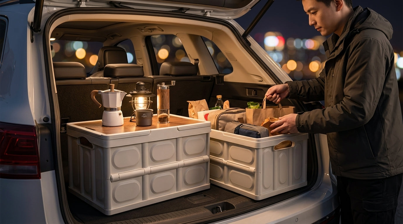 Outdoor camping folding box, storage box, wooden lid, car trunk, picnic storage box, organizer box, clothing storage box - Lifestyle Night