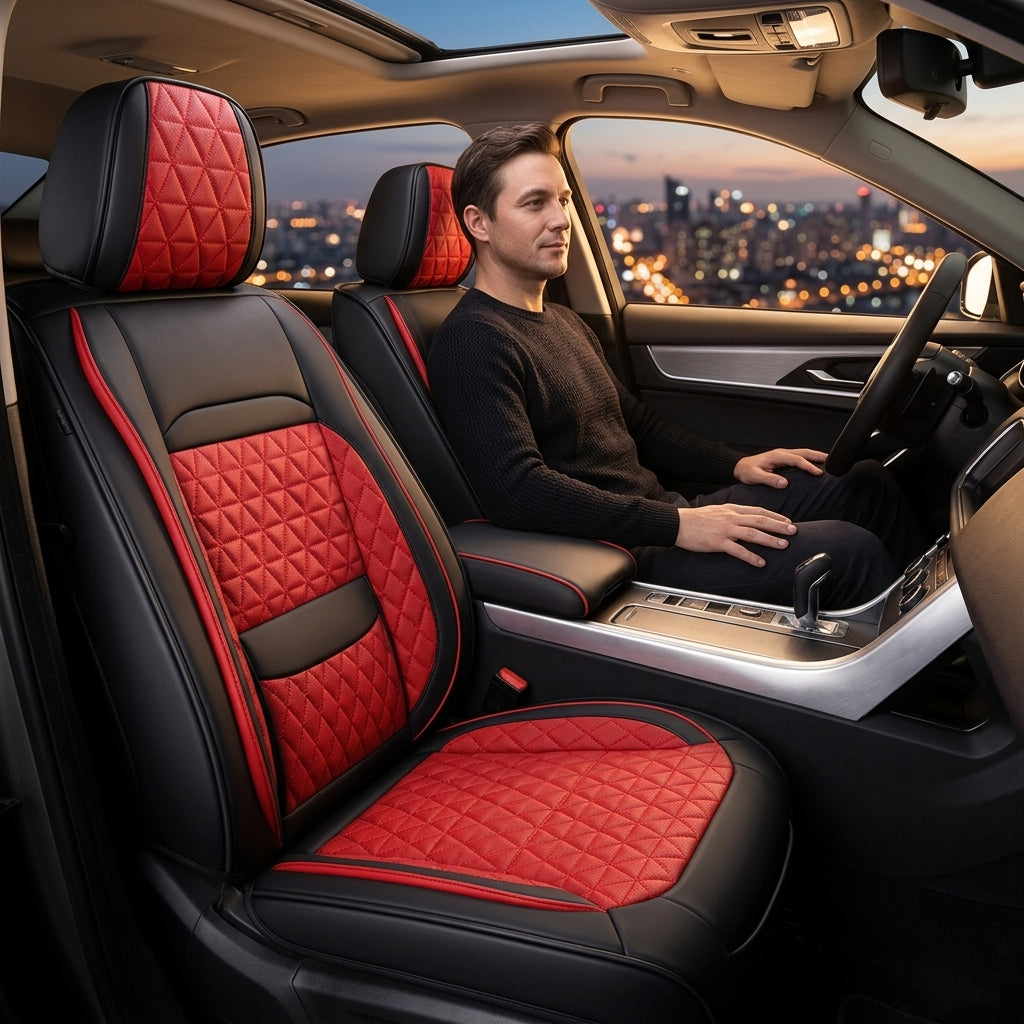 2025 new all-leather fixed lumbar wing Nappa leather car cushion all-season universal full-enveloping seat cover - Lifestyle Night