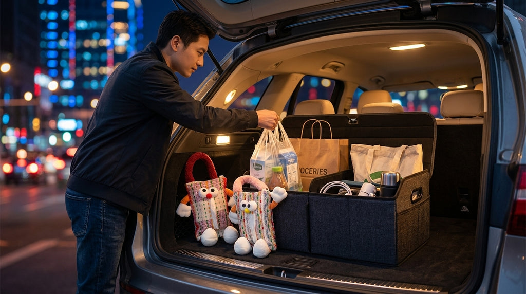 Car tissue box, cute plush toy hand, foot car, in-car tissue hanging bag, high-end practical car armrest box tissue box - Lifestyle Night