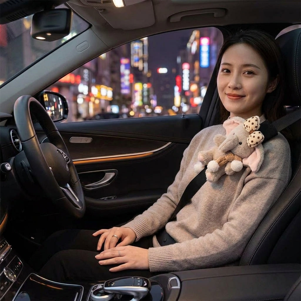 Cute little elephant car seat belt shoulder pad, premium creative decoration, all-season universal couple for women - Lifestyle Night