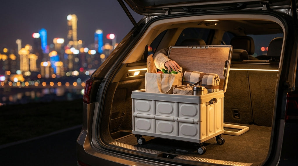 Outdoor foldable storage box, car trunk storage box, multifunctional camping picnic hand-carry basket, picnic storage box - Lifestyle Night