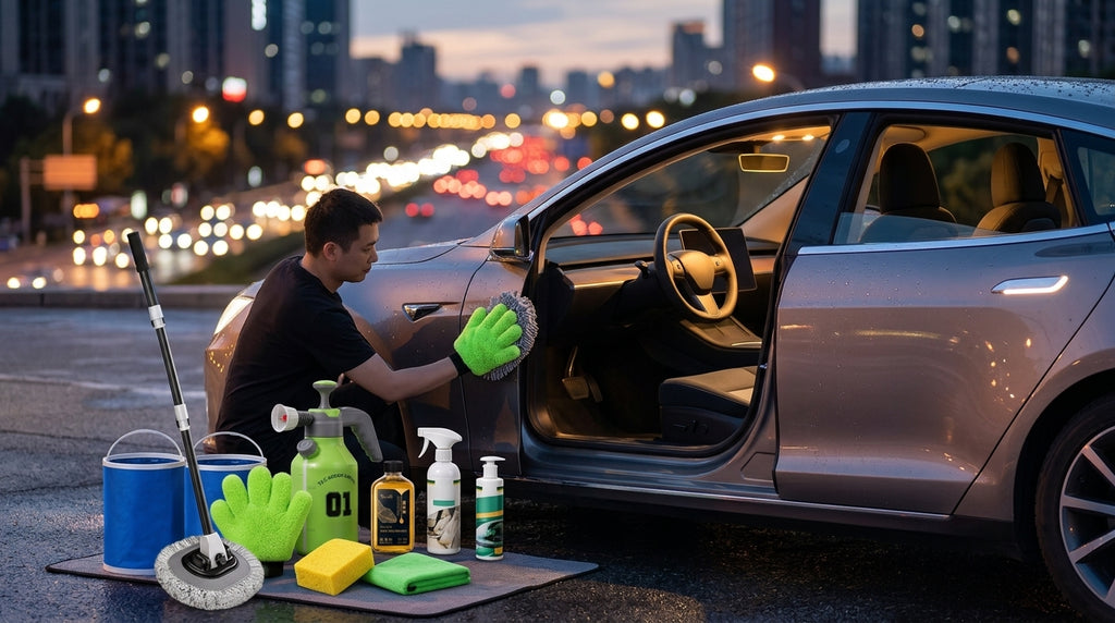 Green Forest Car Wash Tool Complete Set, Household Mop, Car Cleaning Tool, Self-Service Car Brushing Supplies Without Damage - Lifestyle Night