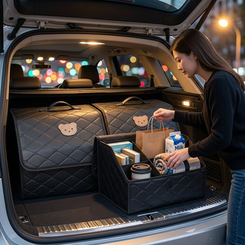 Car trunk storage box, leather multifunctional foldable storage box, storage box, storage box, car interior accessories - Lifestyle Night