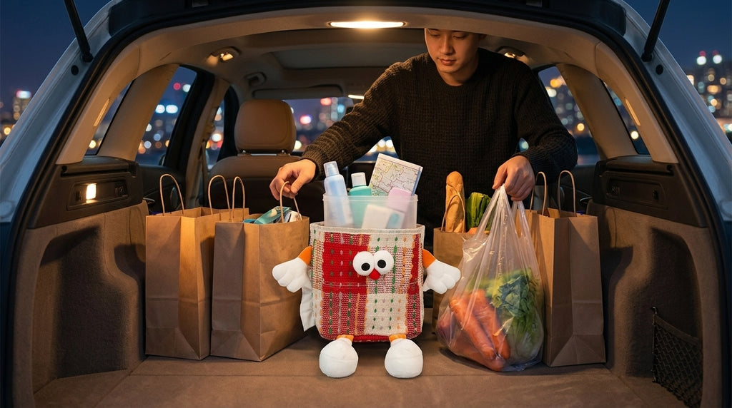 Car trash bin, waterproof two-in-one storage box for car seatbacks, plastic storage container for automotive supplies - Lifestyle Night