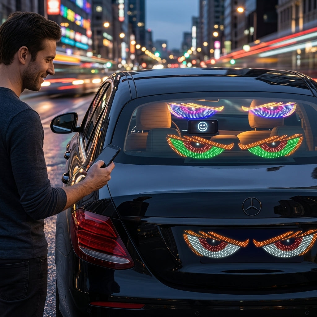 Best-selling automotive devil's eye LED lights, dynamic USB expression lights, LED display front and rear windshield car stickers - Lifestyle Night