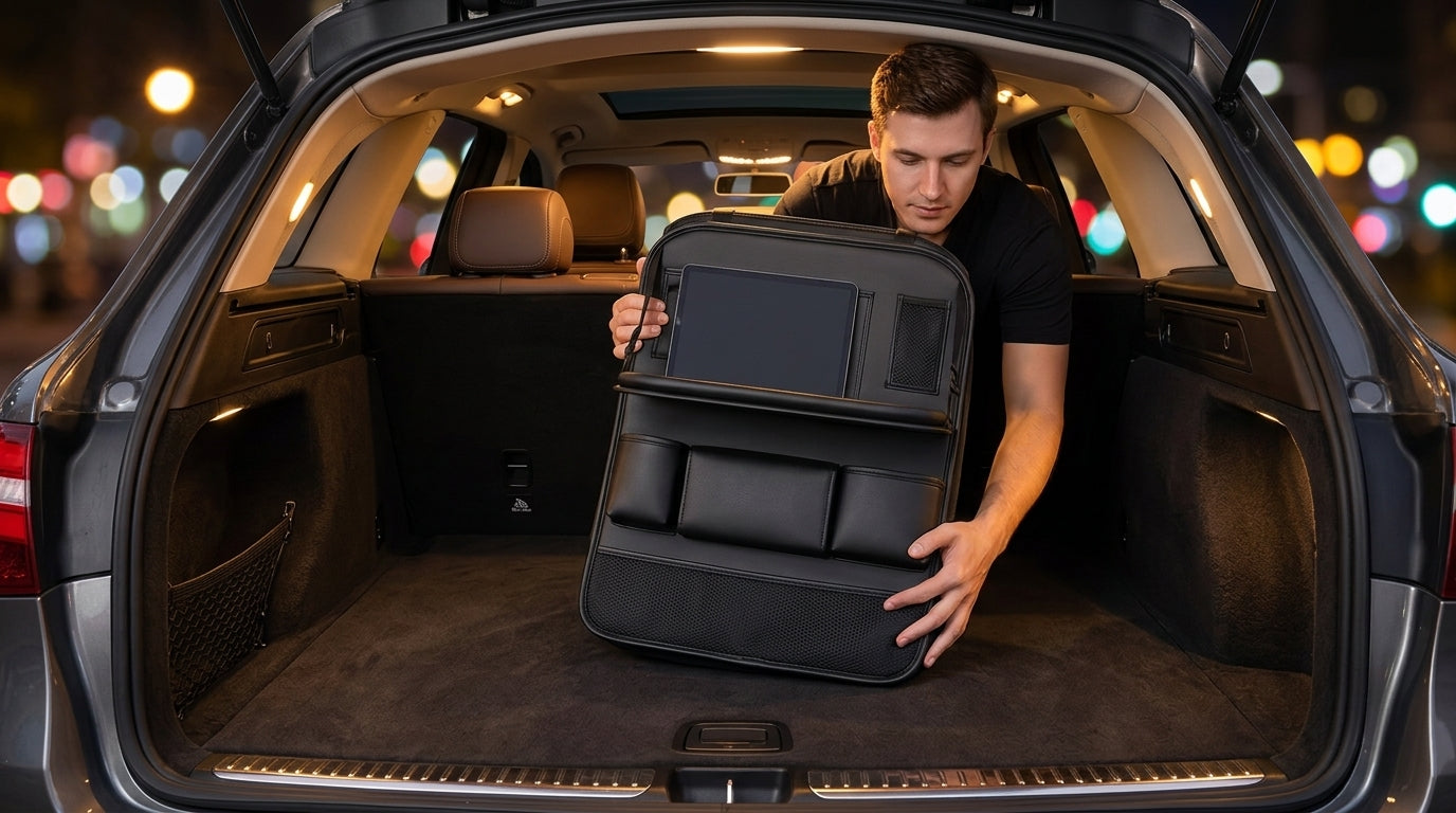 High-end car seat back storage bag, car multi-functional, rear hanging bag, car foldable dining table board shelf - Lifestyle Night