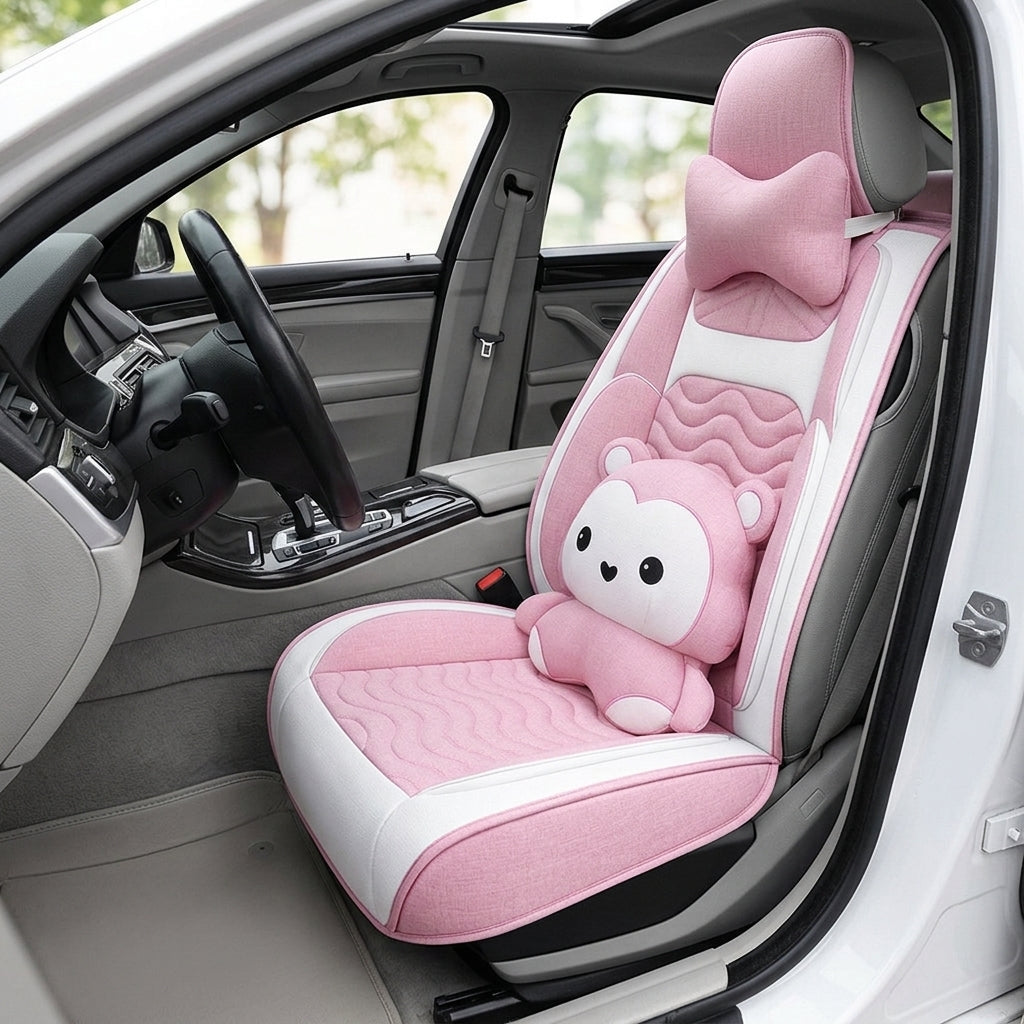 Cartoon car seat cushion, all-season universal all-round car seat cover, linen fabric art seat cushion, winter goddess seat cover - Interior Placement