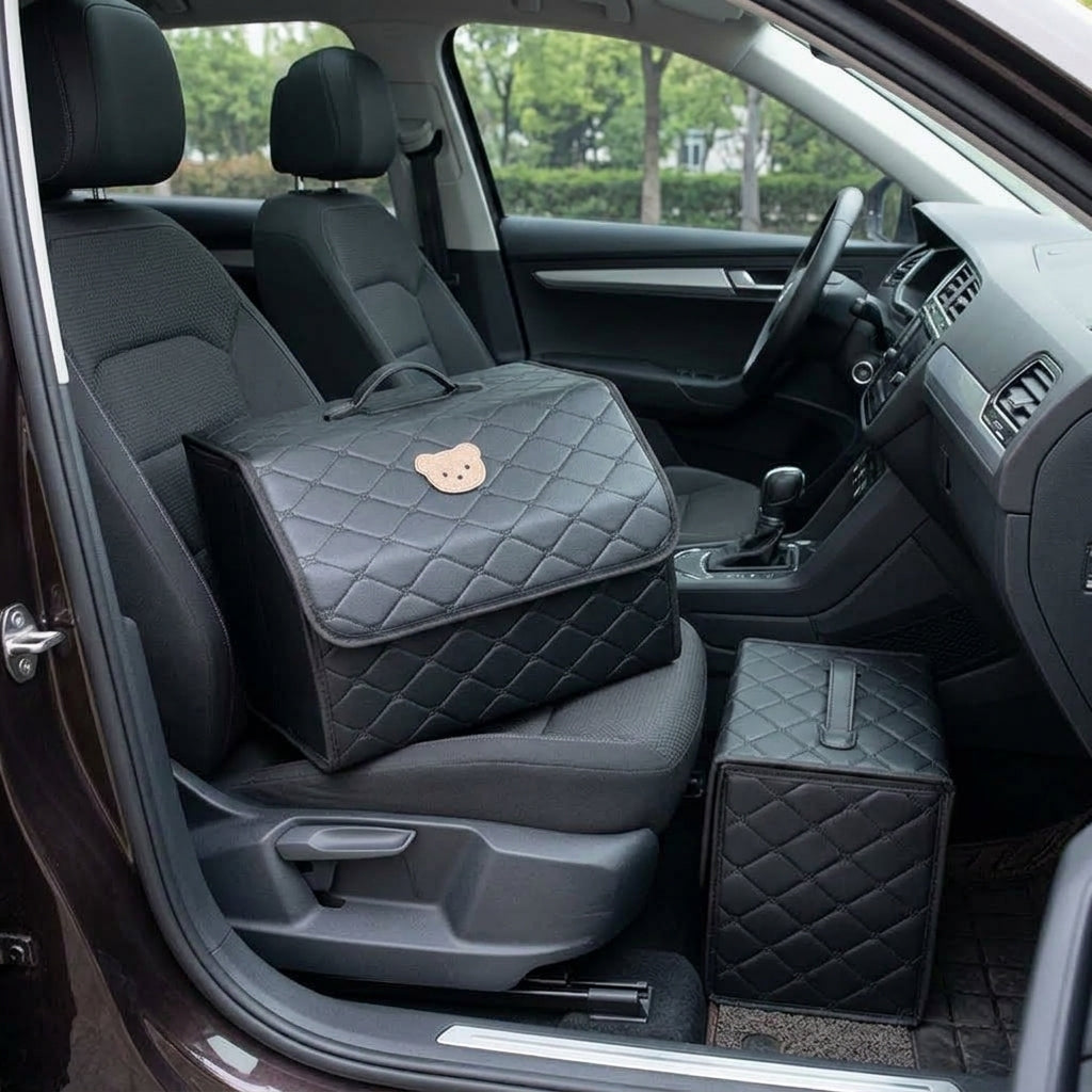 Car trunk storage box, leather multifunctional foldable storage box, storage box, storage box, car interior accessories - Interior Placement