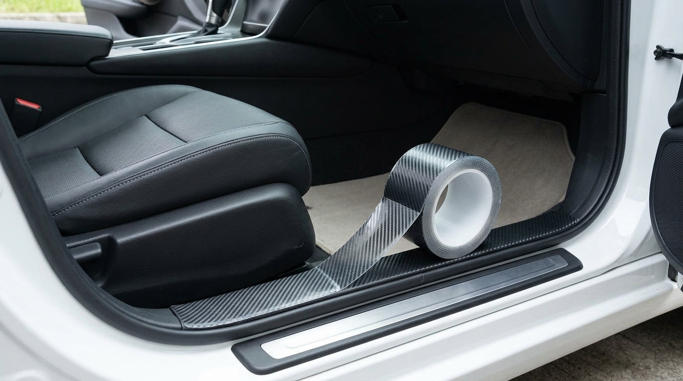 Car sill strips, carbon fiber bumper anti-collision strips, anti-stepping paste, carbon fiber pattern, universal body film stickers, decorative strips - Interior Placement