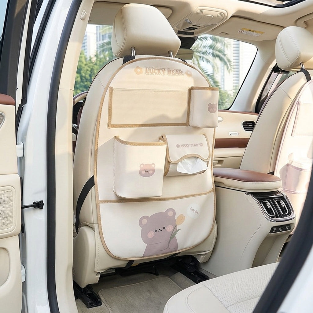 Car seat back storage bag cute cartoon car trash can creative multifunctional car interior anti-kick mat - Interior Placement