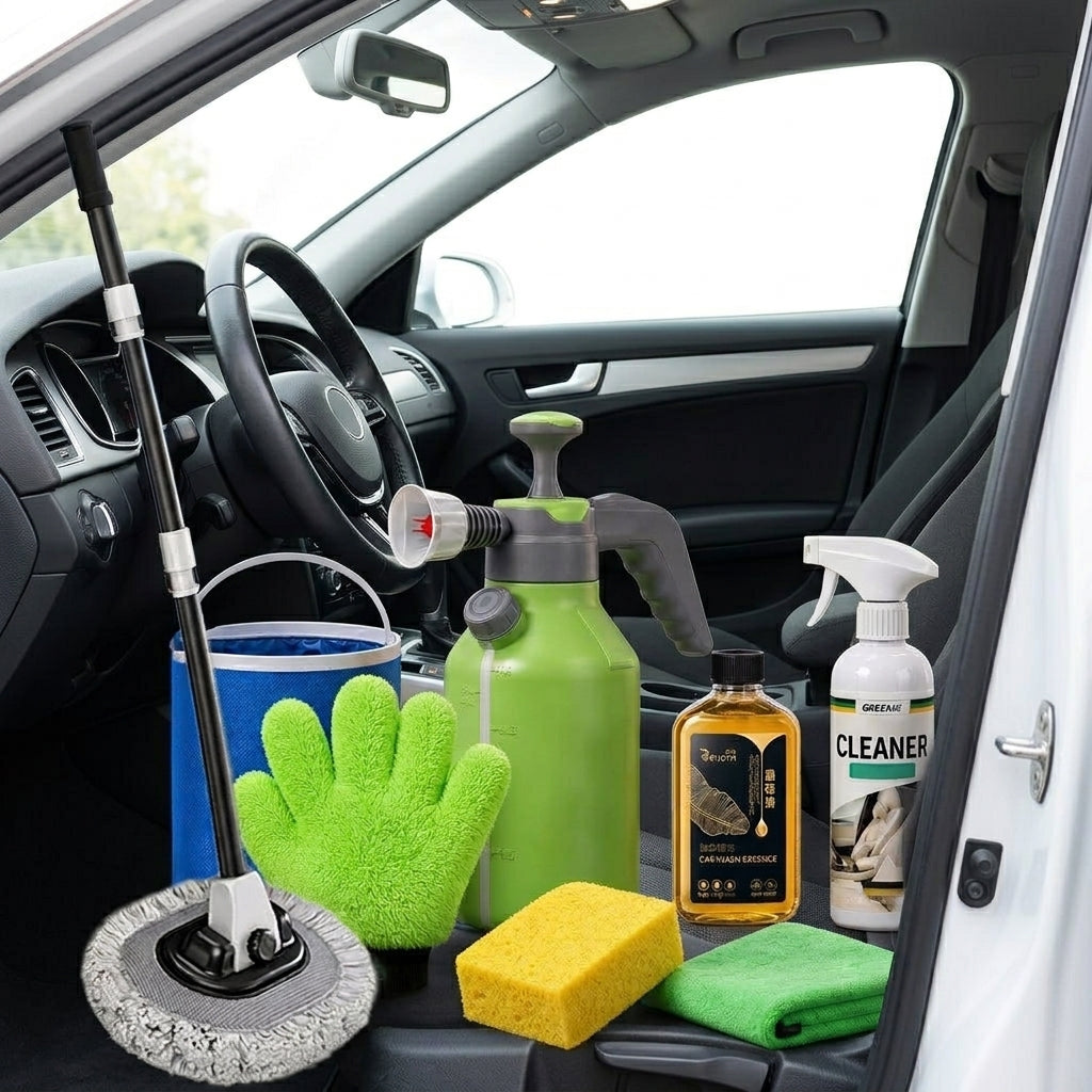 Green Forest Car Wash Tool Complete Set, Household Mop, Car Cleaning Tool, Self-Service Car Brushing Supplies Without Damage - Interior Placement