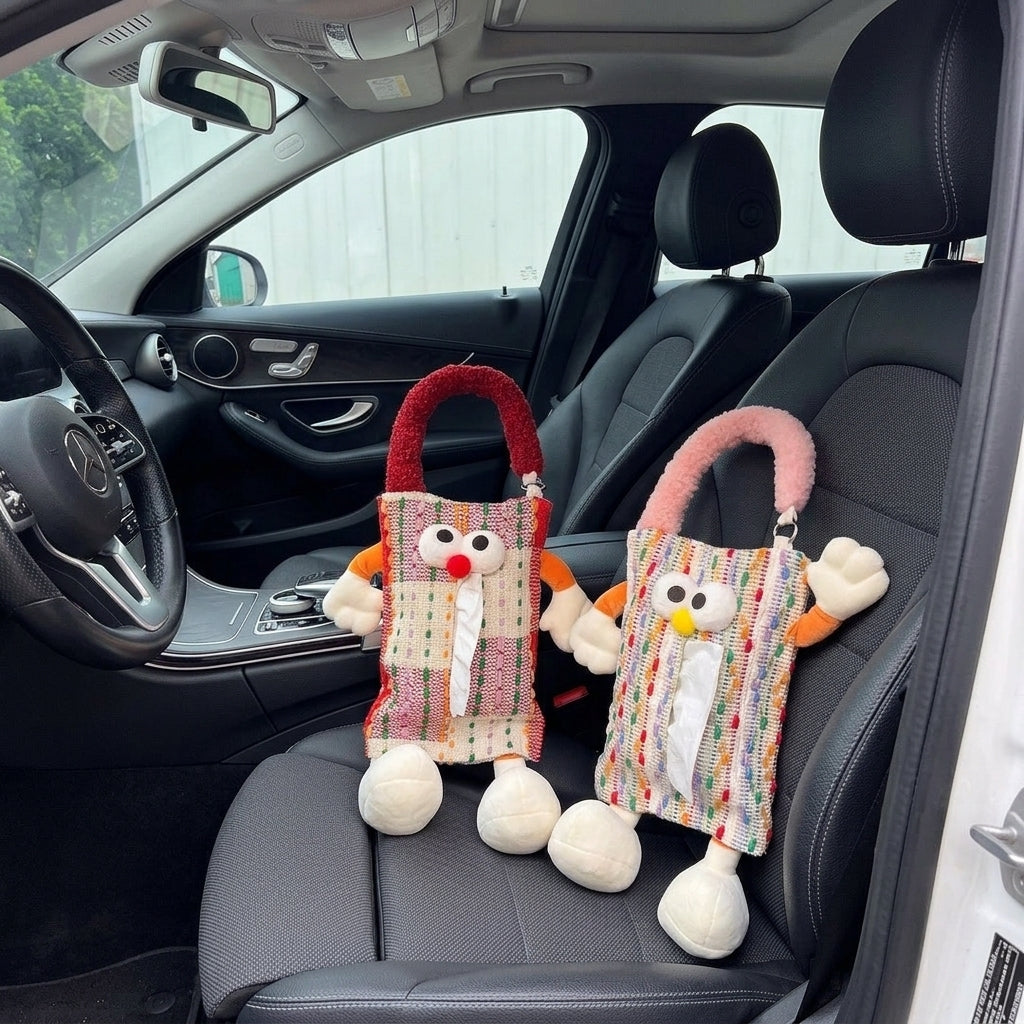 Car tissue box, cute plush toy hand, foot car, in-car tissue hanging bag, high-end practical car armrest box tissue box - Interior Placement